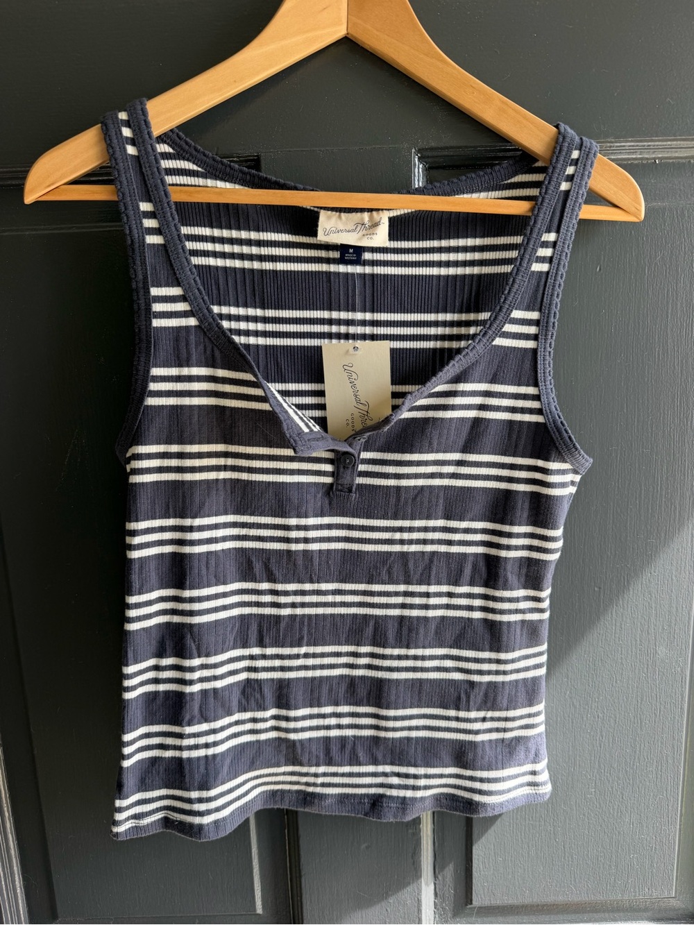 Universal Thread Navy & White Striped Ribbed Tank